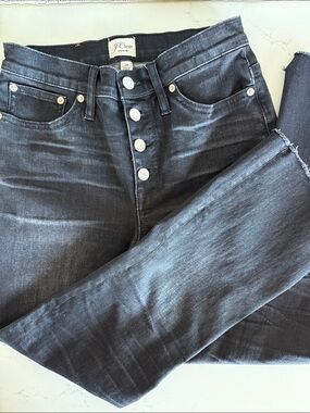 J. Crew Billie Demi Boot Crop Button-Fly Jeans in Washed Black